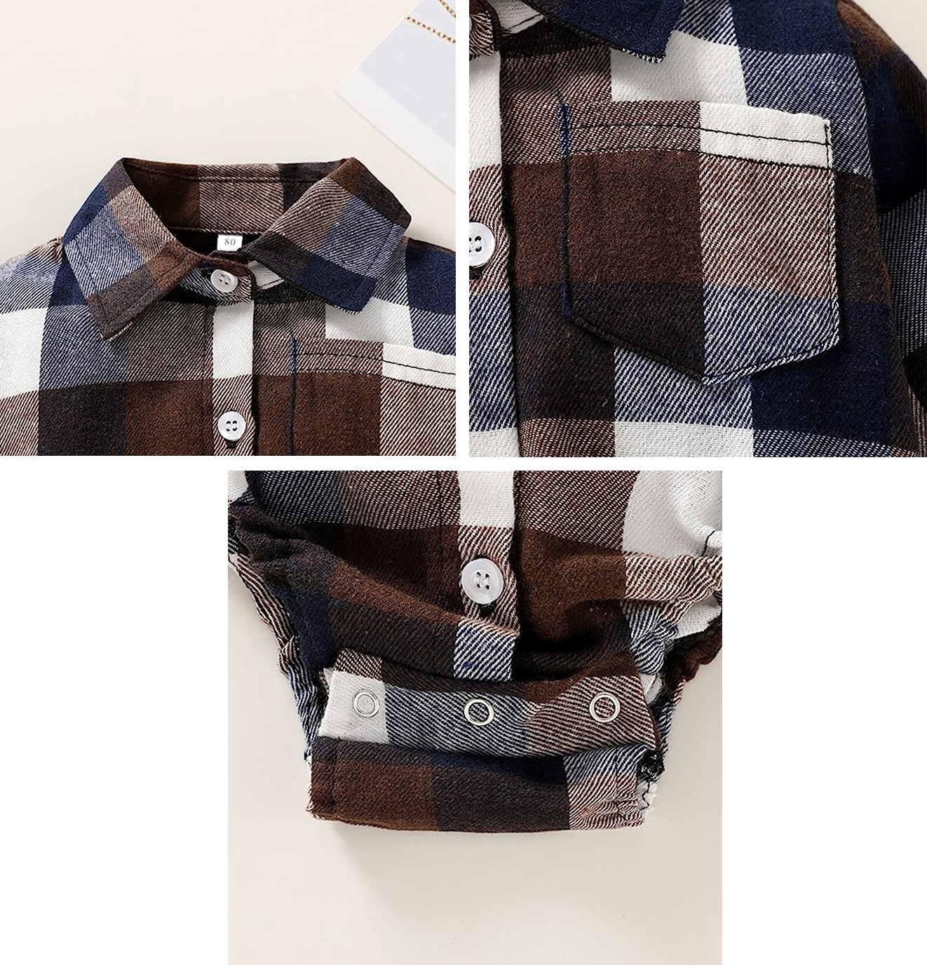 Younger Tree Newborn Plaid Flannel Romper, Long Sleeve photo 8