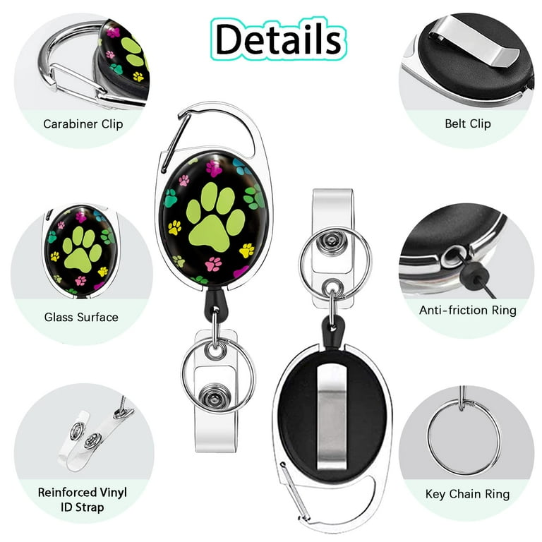 Cute Dog Cat Paw Badge Reels Retractable with Carabiner Reel Clip, ID Badge  Holder Case with Detachable Lanyard Keychain, Nurse Doctor Office School  Teacher Name Credit Card Pocket 