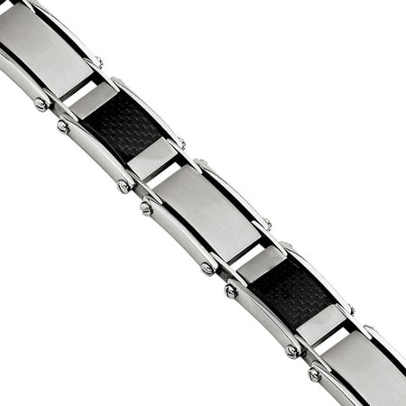 Primal Steel Stainless Steel Brushed and Polished Black Carbon Fiber Inlay Bracelet, 8.75