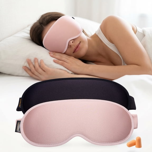 FACEMOON Memory Foam Weighted Eye Mask Soft Adjustable Zero Pressure Design Sleep Eye Mask for Sleep Support with Storage Bag, 2 Pack