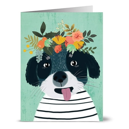 Cannes Cafe 24 Note Cards - Canine with Stripes and Flowers - Blank Cards - Kraft Envelopes Included ()