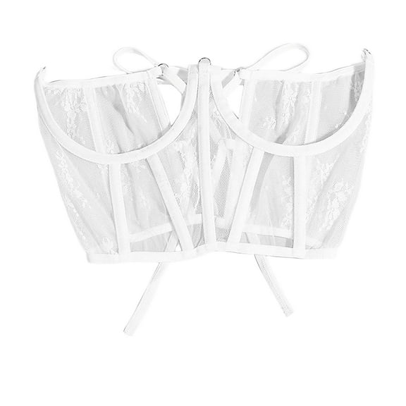 Milageto Lace Corset Belt Adjustable Fashion Push up Tie Back Corset Waist Corset Top White