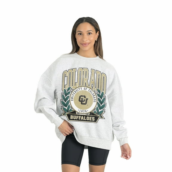 Women's Gameday Couture Gray Colorado Buffaloes Premium Fleece Drop Shoulder Oversized Pullover Sweatshirt