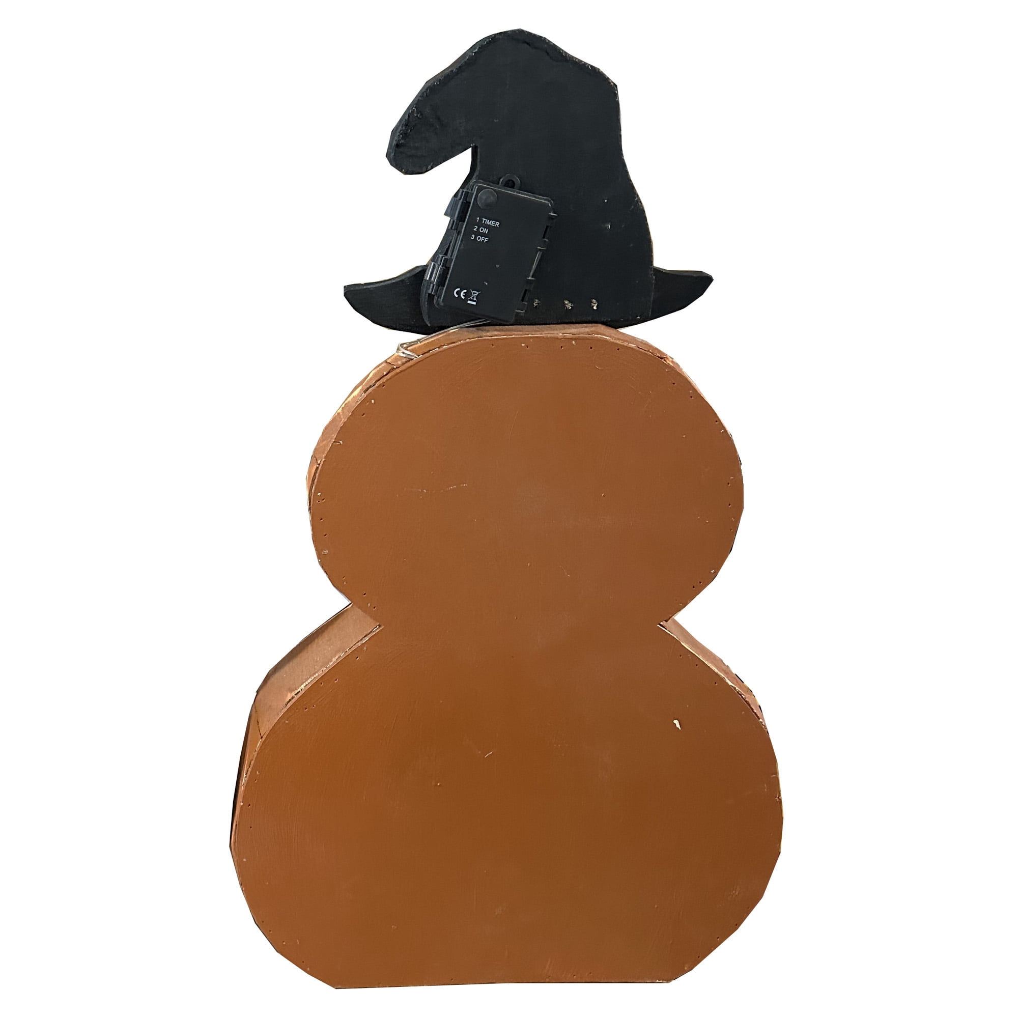25in Wooden Lighted Jack O Lantern with Hat and Timer Battery Operated Halloween Decor