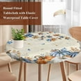 thumbnail image 3 of Round Tablecloth Fall Thanksgiving Elastic Edge Fitted Orange Blue Floral Pumpkins Maple Leaves Plastic Table Cover,Waterproof Oil Proof for Dinner,Outdoor, Picnic, 36" - 44"&nbsp; DIA Tables, 3 of 6