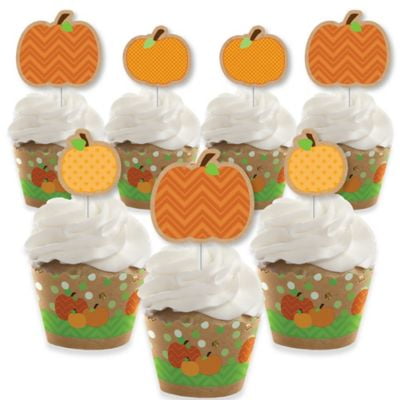Pumpkin Patch - Cupcake Decoration - Fall or Halloween Party Cupcake Wrappers and Treat Picks Kit - Set of 24