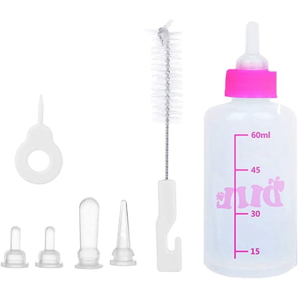 Kit de biberón para mascotas de 60 ml/150 ml, biberón de repuesto para gatos, mini pezones, biberones para cachorros, gatitos, animales pequeños, herramienta de alimentación (60 ML) oso de fresa Electrónica