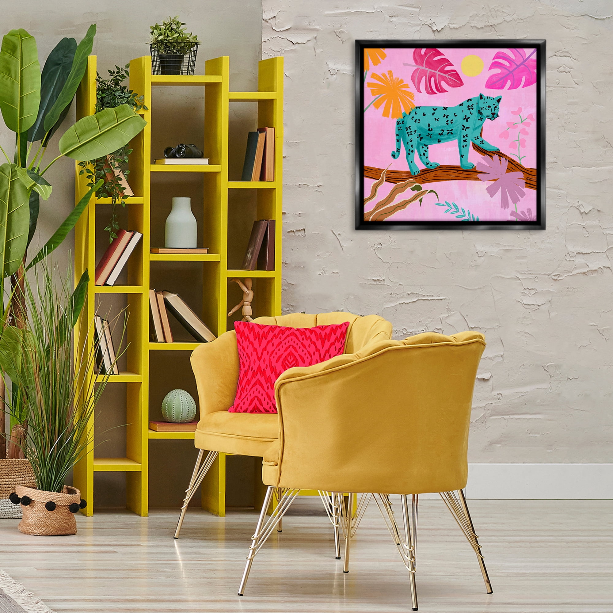 Stupell Industries Patterned Leopard on Branch Animals & Insects Painting Black Floater Framed Canvas Art Print Wall Art, 25 x 25