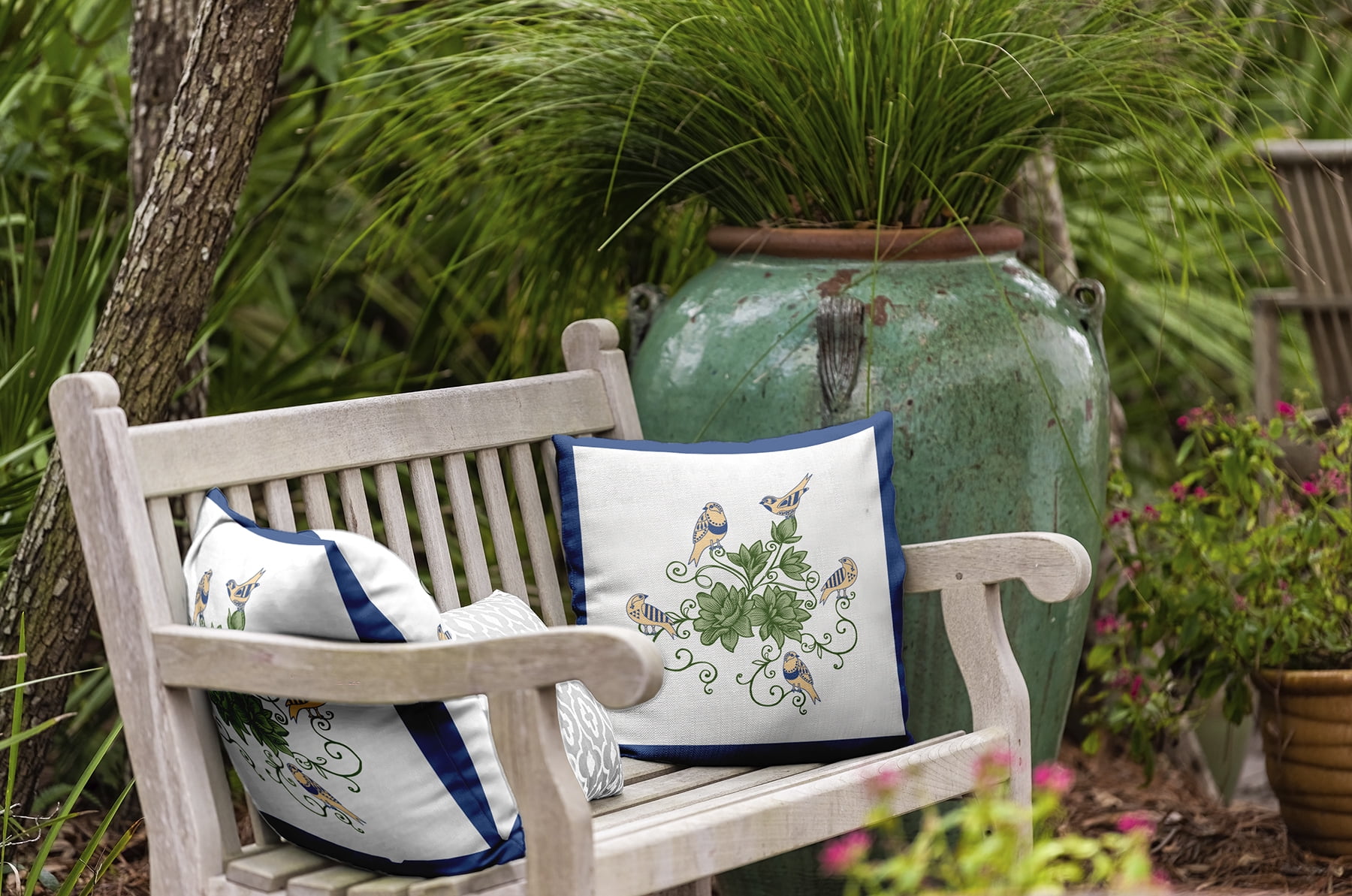 20" x 20" Simply Daisy Birds And Flowers Polyester Indoor/Outdoor Pillow, Nautical Navy Qty 1