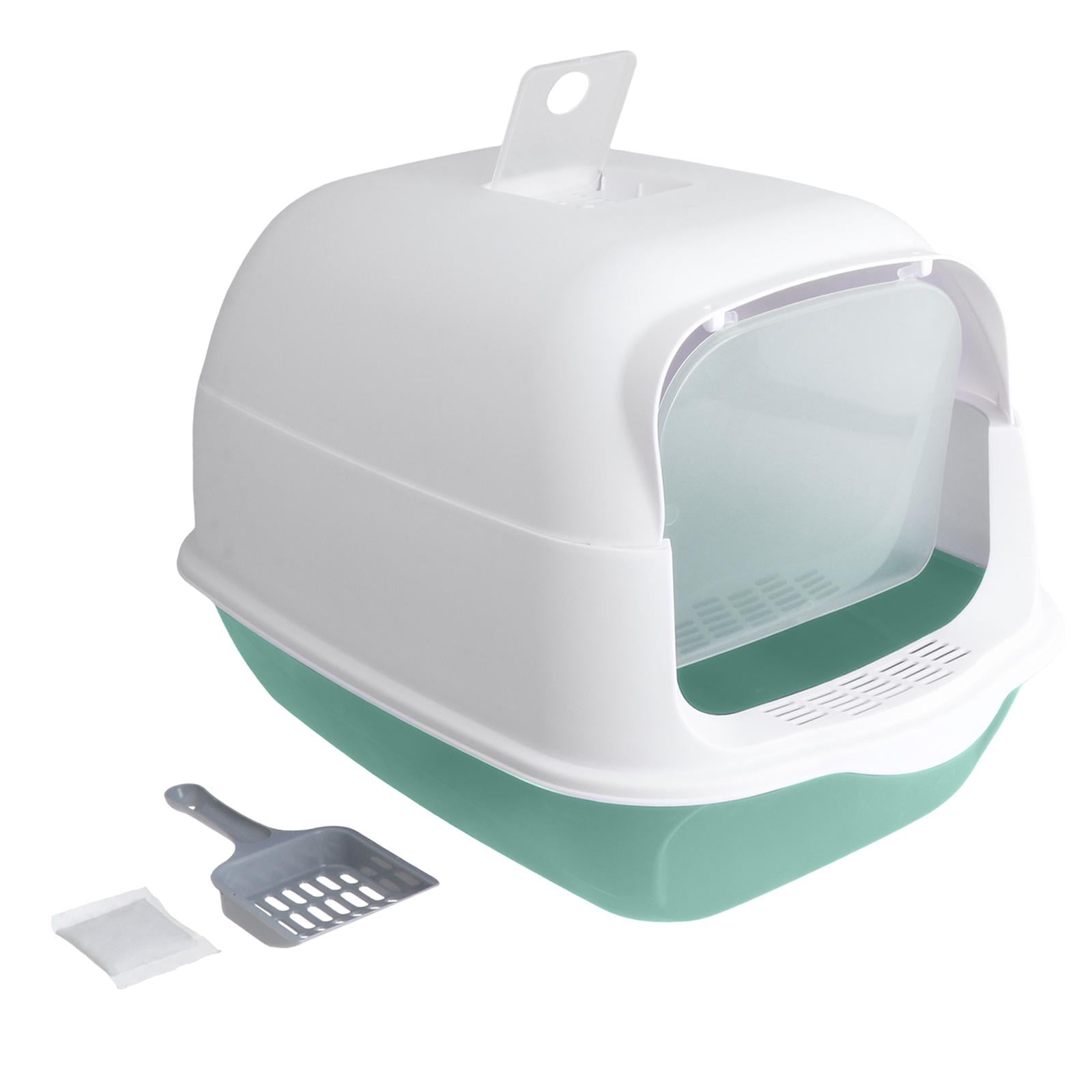 Hooded Cat Enclosed and Covered Cat Toilet Removable Kitten Potty Green