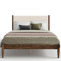 DG Casa Reign Queen Size Boucle Headboard Solid Wood Walnut Mid Century Modern Bed