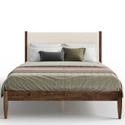 DG Casa Reign Queen Size Boucle Headboard Solid Wood Walnut Mid Century Modern Bed