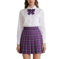 thumbnail image 3 of ZHOGXU Women's Plaid Pleated Skirt High Waist A Line Short Skater Skirts For Casual School Party,Purple,XXXXXL, 3 of 5