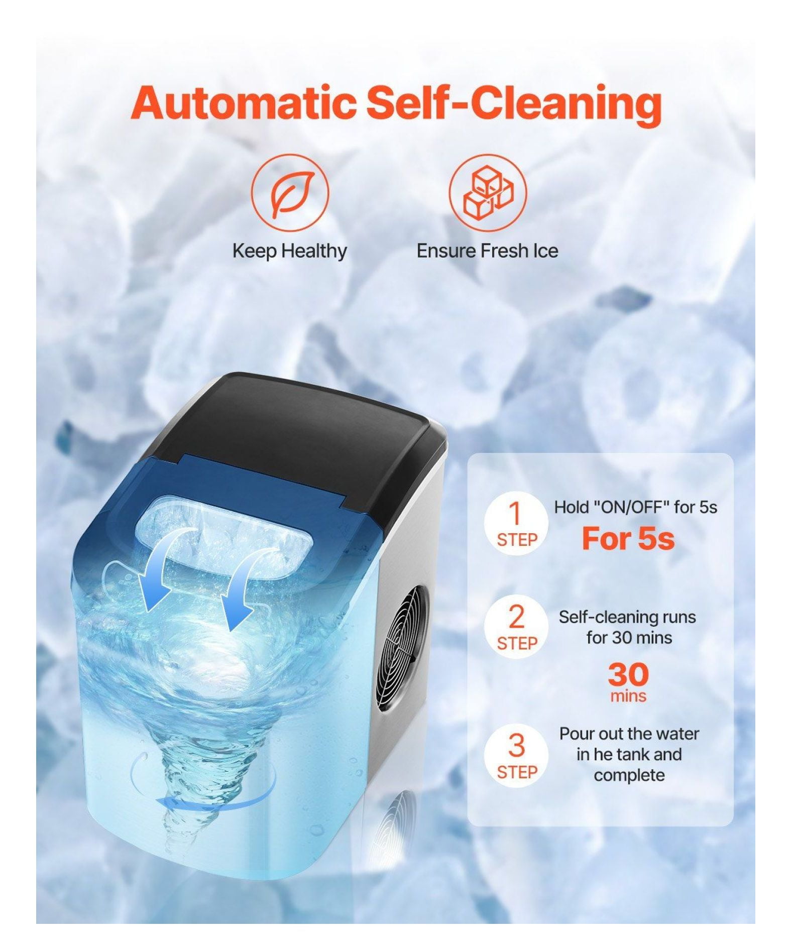 Countertop Ice Maker 33lbs/24H, Portable Ice Machine Self-Cleaning, Fast Ice in 6 Minutes, 1.54lbs Storage, with Scoop & Basket for Home Bar Office