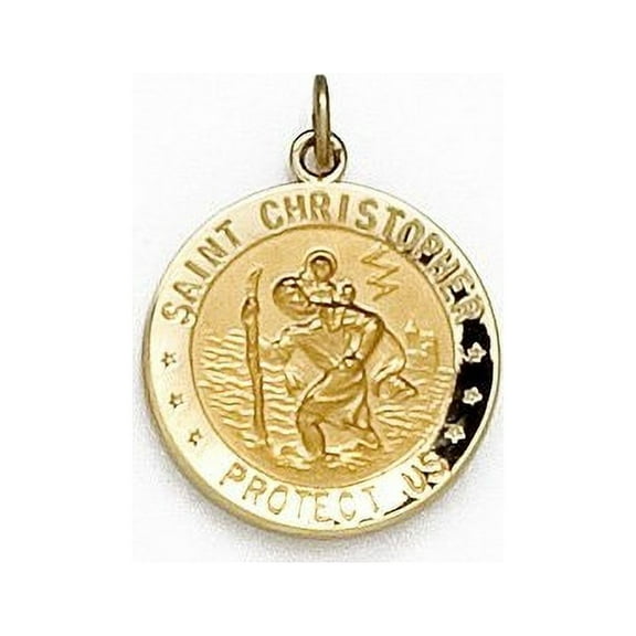 14K Gold Saint Christopher Religious Medal [H] - 3/4 Wide Inch X 3/4 Inch Tall - Solid 14k Yellow Gold