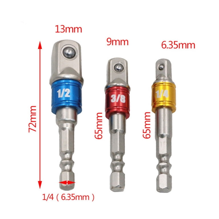 Socket Adapter Set – 1/4, 3/8, 1/2 Inch For Cordless Drill, Chrome Vanadium Steel