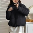 thumbnail image 7 of Hueook Bomber Jacket Women Jacket for Women Women's Jacket Short Standing Collar Shoulder Sleeve Down Padded Jacket Women's Padded Jacket Long Sleeve Padded Jacket Black XL, 7 of 7