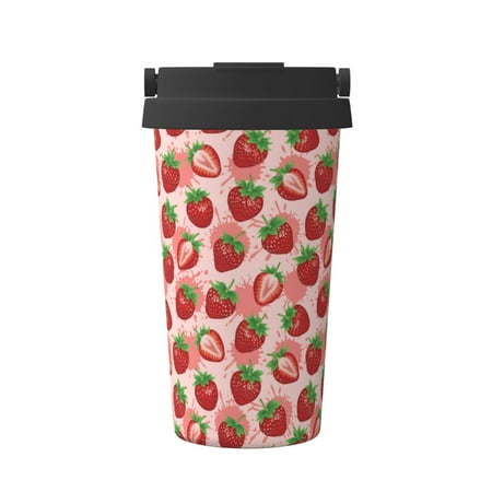 

Pofeuu Cute Strawberry Print Coffee Mug Iced Coffee Tumbler Cup Double Wall Vacuum Leak-Proof Thermos Mug CoffeeThermos Travel Mug