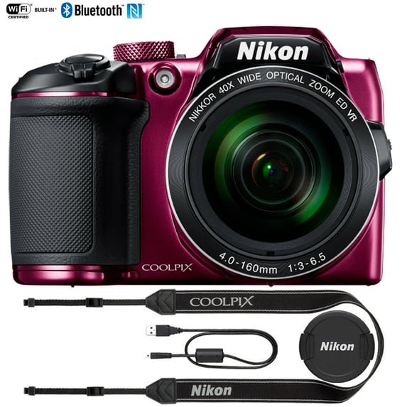 Restored Nikon Coolpix B500 - Digital camera - compact - 16.0 MP - 1080p - 40x optical zoom - Wi-Fi, NFC, Bluetooth - plum