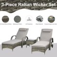 thumbnail image 3 of Patio Rattan Lounge Set, Wheeled Wicker Chaise Lounge Chair and Table with Tempered Glass Top, Mixed Grey, 3 of 7