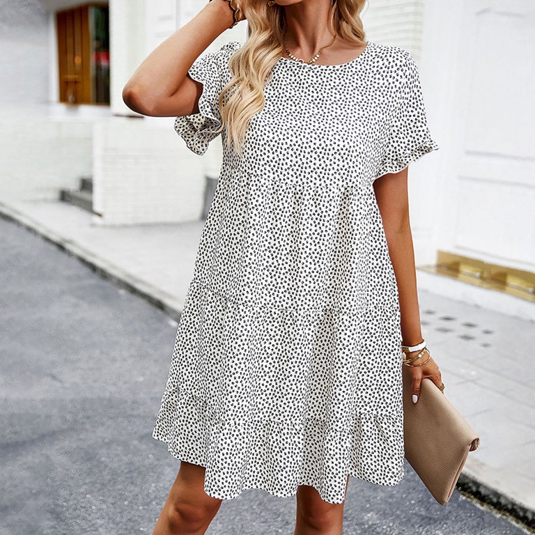 knee length dresses for ladies Whispering Muse Smocked Mini Dress In White Curves