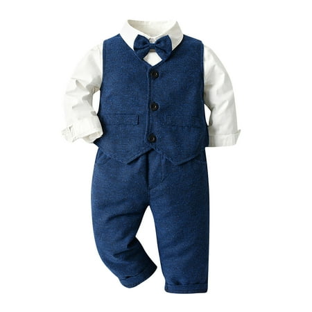 

QWERTYU Toddler Baby Child Children Kids Clothing Set Outfits Long Sleeve Bow Tie Shirts and Pants Set for Boy
