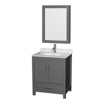 Wyndham Collection Sheffield 30 Inch Single Bathroom Vanity in Dark Gray, White Carrara Marble Countertop, Undermount Square Sink, and Medicine Cabinet