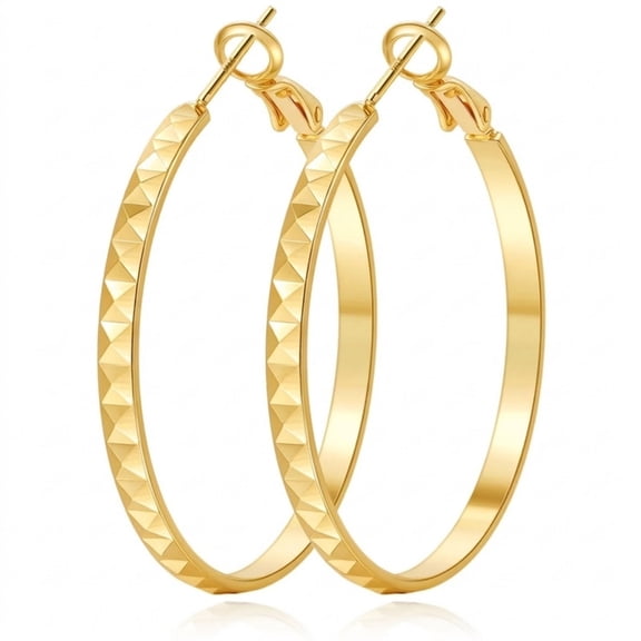 YEUOYEA 14K Gold Plated Hoop Earrings for Women, Multi-Faceted Sparkly Thin Gold Hoops, 30/40mm