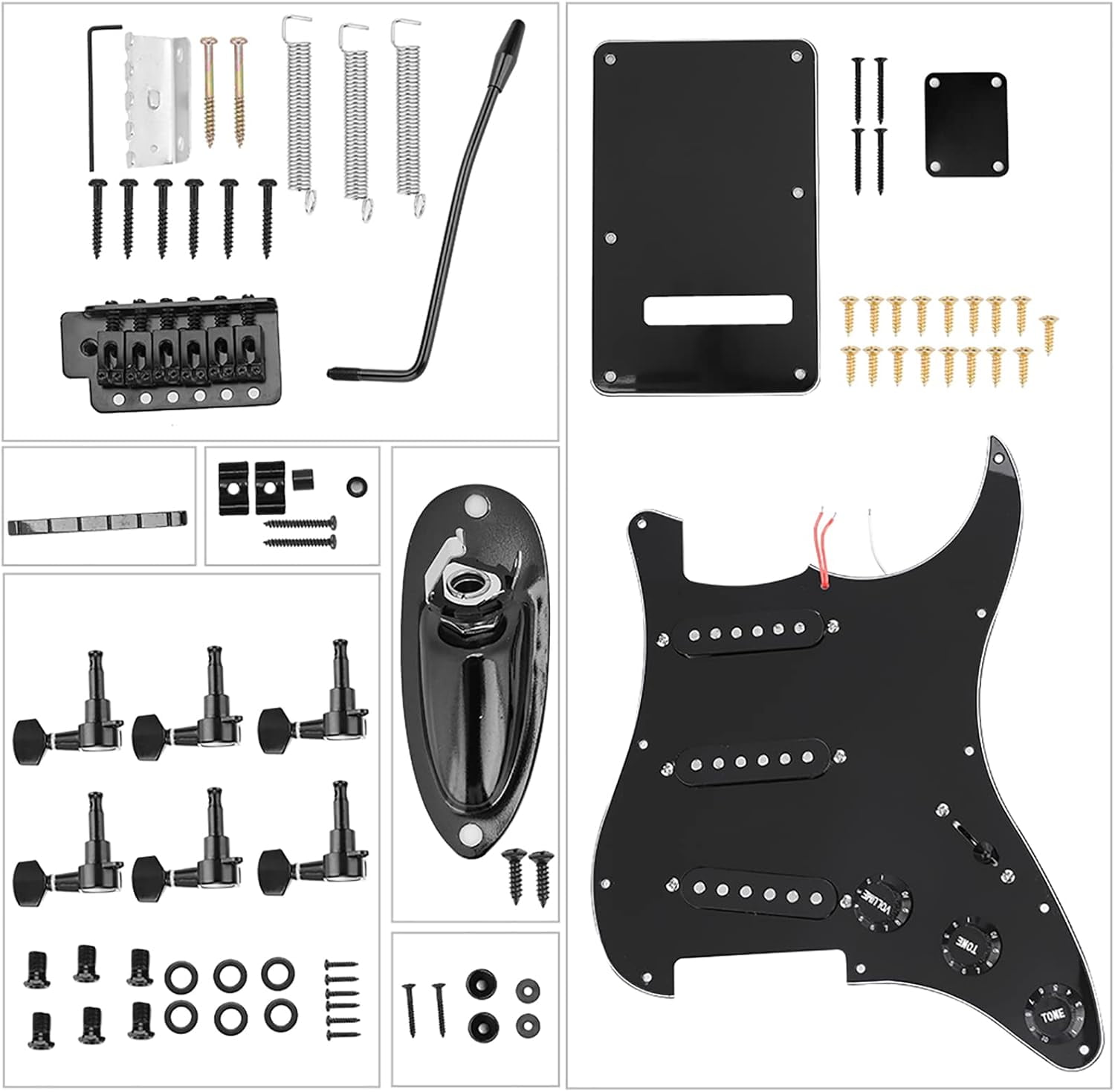 ST Electric Guitar Accessory Set, DIY Guitar Pickup Pickguard Back Cover, Bridge System Installation Kit, Pre-wired Pickguard, SSS Pickups, Bridge, and Other Accessories