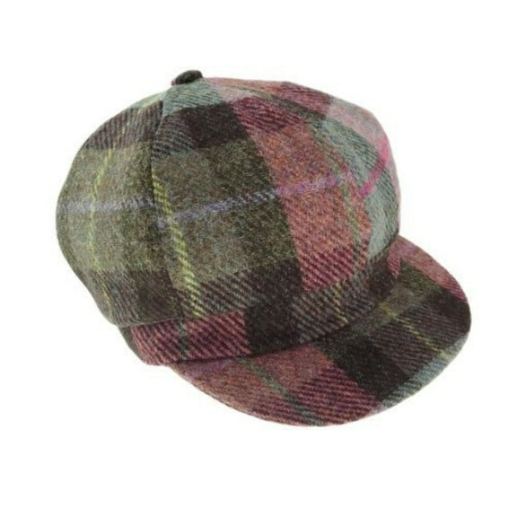 Glen Appin Ladies Muted Green  Rose Pink Tartan Harris Tweed Cap