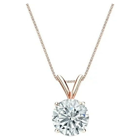 18k Rose Gold 1 Carat White Moissanite Solitaire Pendant Necklace Plated by Paris Jewelry