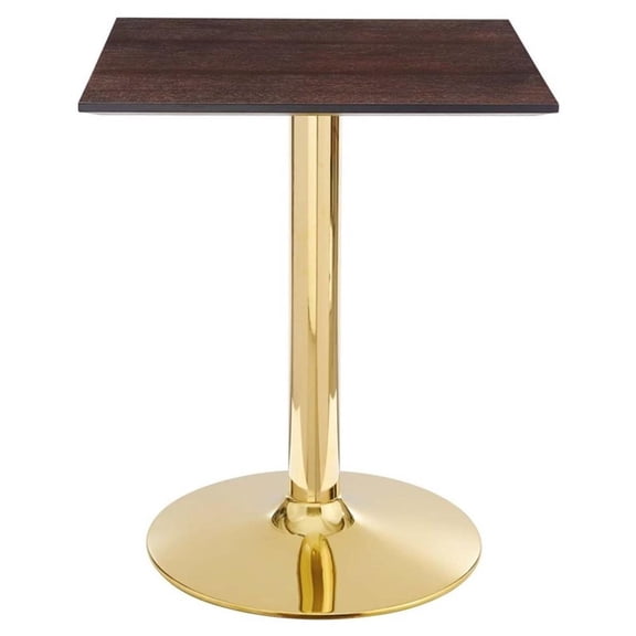 Modway Verne 24" Square Modern Wood & Metal Dining Table in Cherry Walnut/Gold