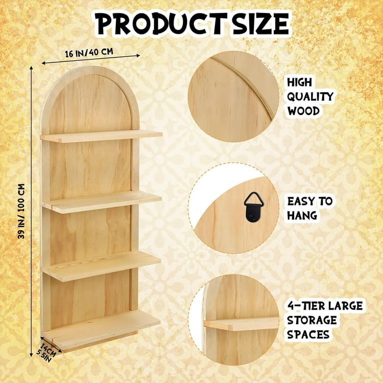 Large Size 4 Tiers Wooden Arched Wall Shelf Boho Curved Large Size 4 Tiers Wooden Arched Wall Shelf Boho Curved