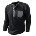 thumbnail image 2 of Camisetas Henley de Larga Raglán para Hombre, Informales, Ajustadas y A . Negro L, 2 of 6