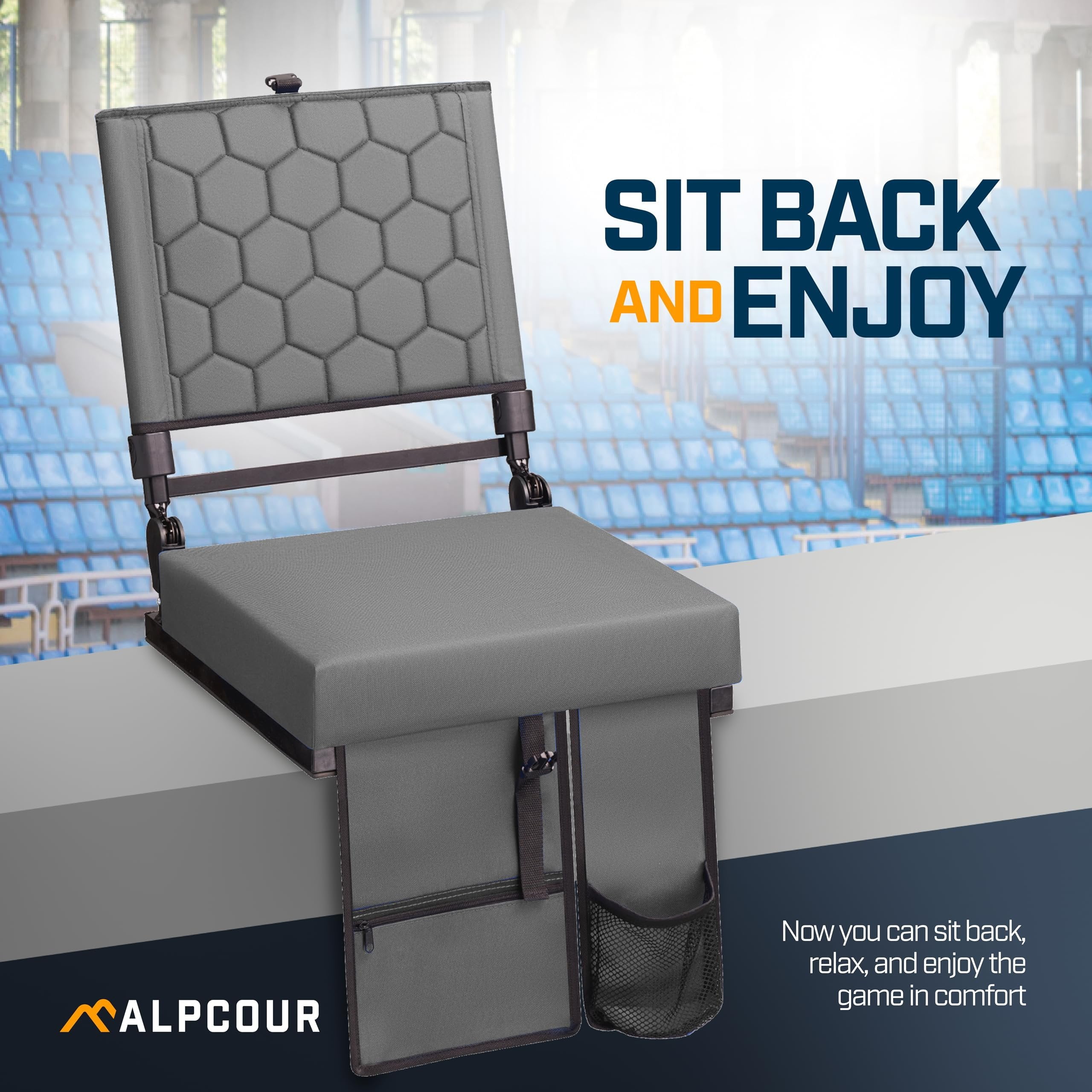 Folding Reclining Stadium Seats with Back Support for Bleachers, Bleacher Chairs with Back and Cushion Seating for Football, Camping Chair, Kayak Seat, Canoe, Paddle Board, Concerts, & Sports Events