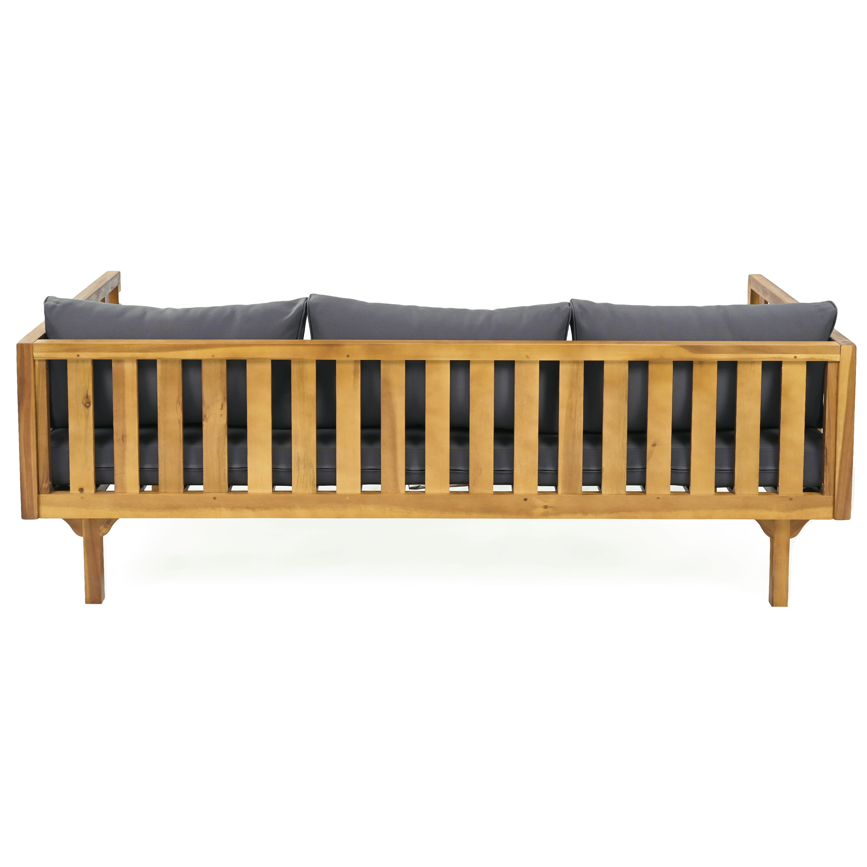 3 Seater Daybed, Outdoor Patio Leisure Daybed for Patio Garden, Teak and Dark Grey