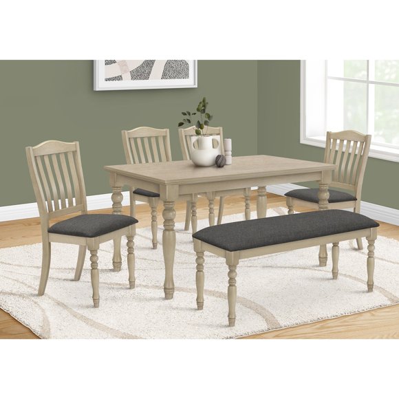 Monarch Specialties I 1390 - Dining Table, 60" Rectangular, Veneer Top, Solid Wood Legs, Dining Room, Kitchen, Antique Grey Veneer, Wood Legs, Transitional