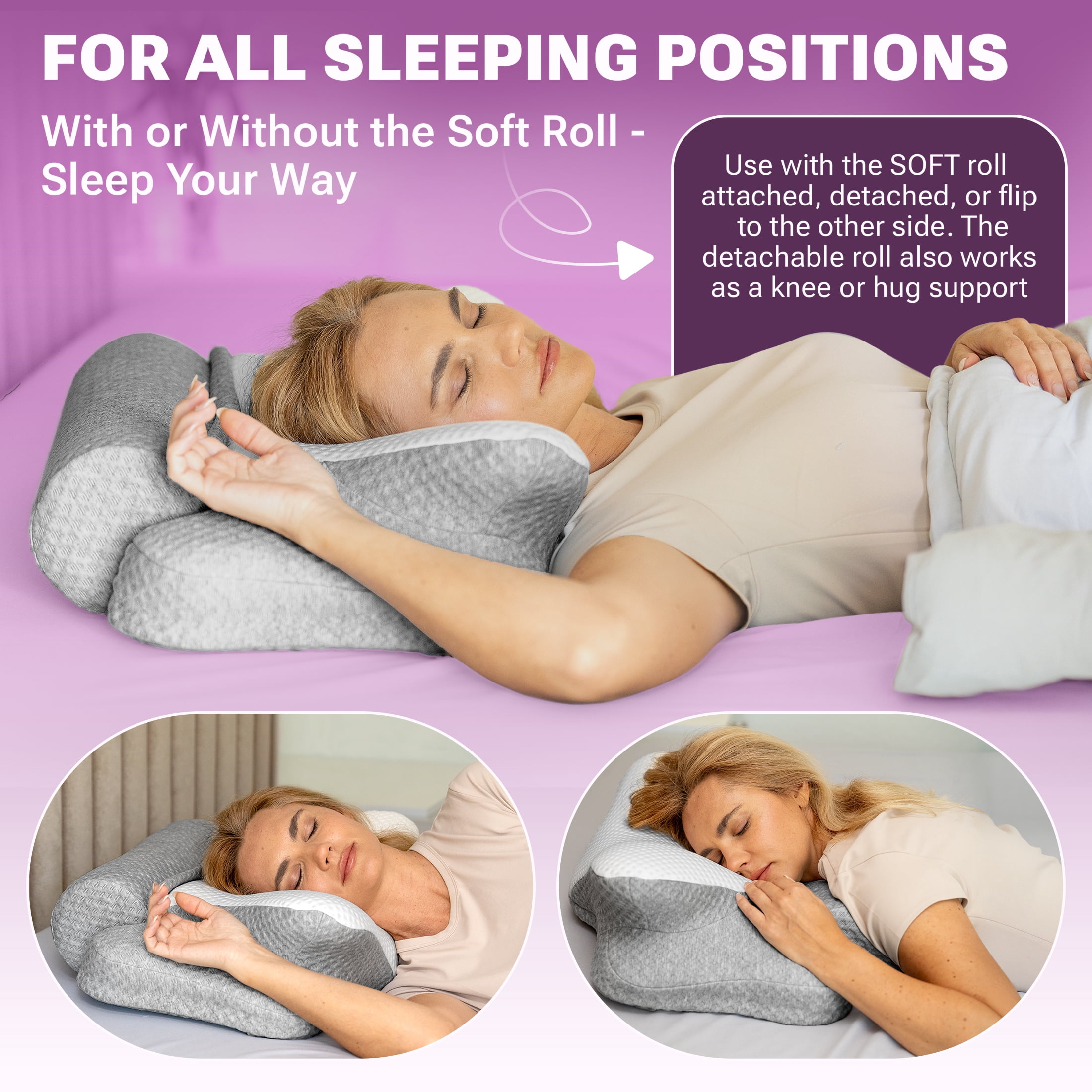 ThetaDream 3-in-1 Orthopedic Pillow, Cervical Neck Pillow for Sleeping, Adjustable Height Memory Foam Neck Pillow and Detachable Roll, Contour Pillow for Neck Pain Relief for All Sleeping Positions