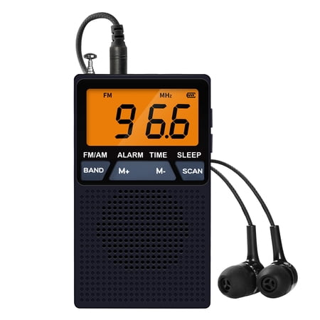 Pocket AM FM Radio Portable - Personal Radio with Best Reception, Large LCD Display, Alarm Clock & Sleep Timer, Battery Operated, Includes Earphone