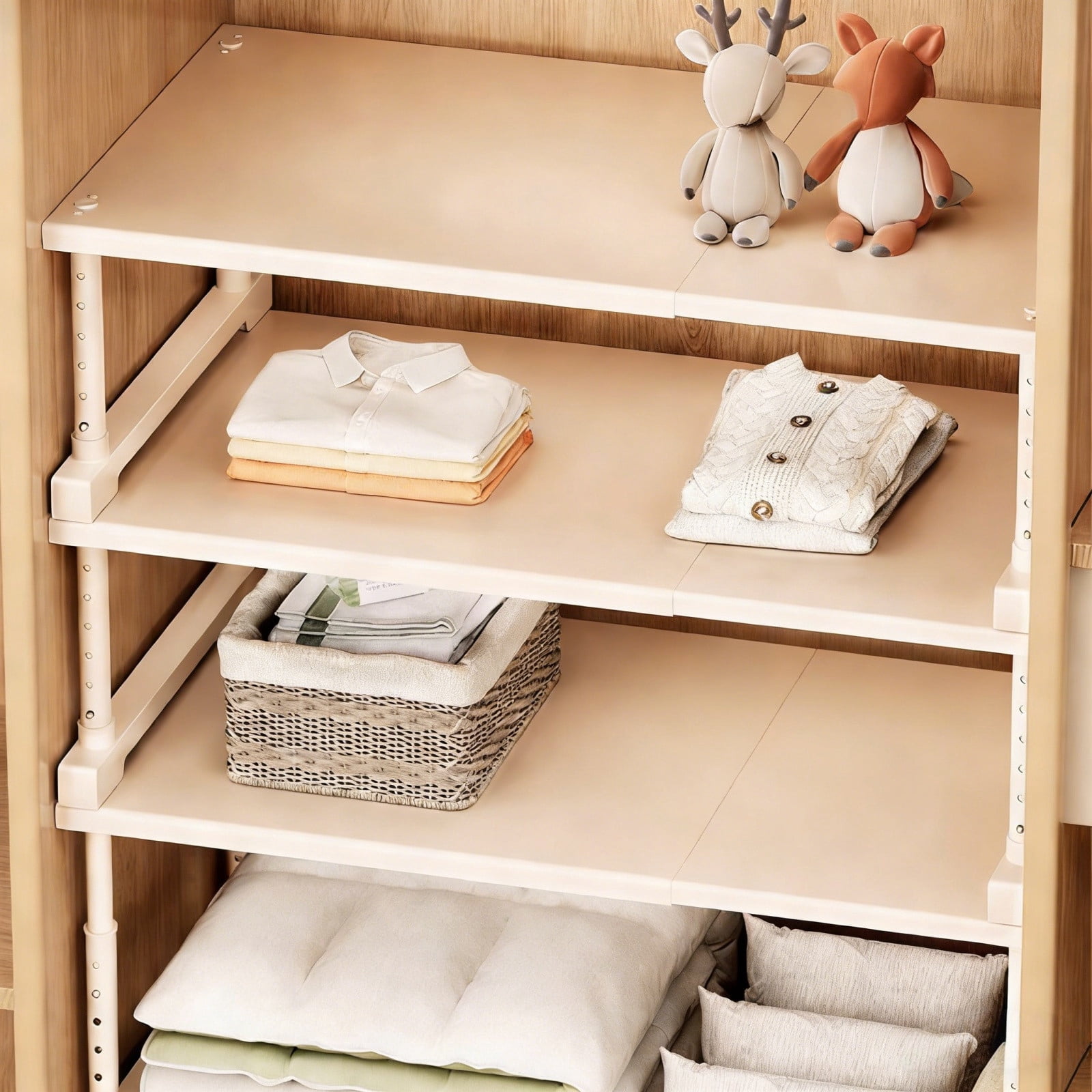 Expandable Shelf Organizer, 2 Tier Adjustable Cabinet Rack for Kitchen Pantry Counter Closet Storage(White-C)