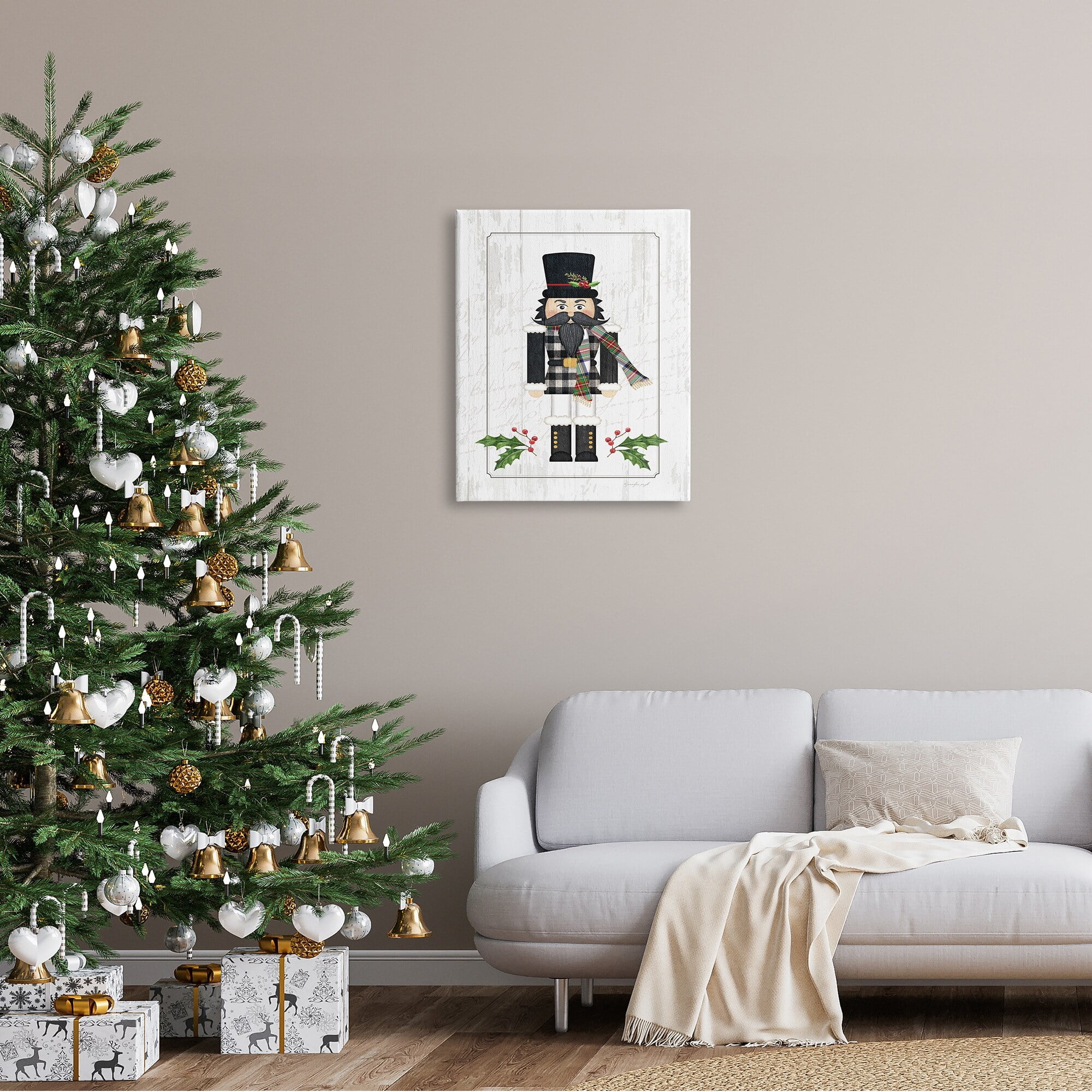 Stupell Industries Christmas Holly Nutcracker Winter Plaid Coat, 24 x 30,Design by Jennifer Pugh