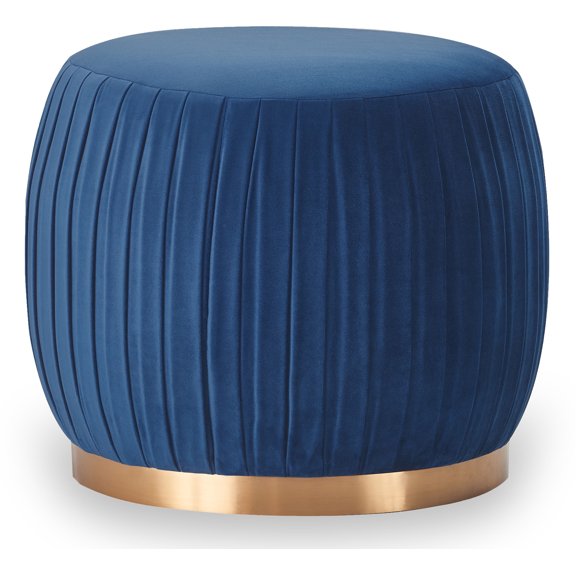 Adore Decor Jolie Modern Pleated Velvet Ottoman in Blue