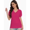 thumbnail image 3 of Women's V-Neck Cropped T-Shirt - Swiss Dot Puff Sleeve Casual Top - Loose Fit Summer Basic Tee, 3 of 6