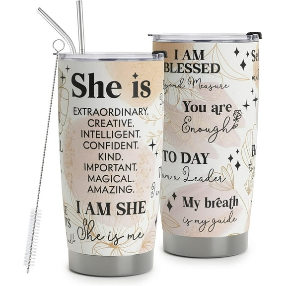Mental Health Gifts Positive Daily Affirmations For Women Positive Thoughts Travel Mug Inspirational Gifts Christmas Birthday Gift for Women Stainless Steel Tumbler 20oz with Lid and Straws