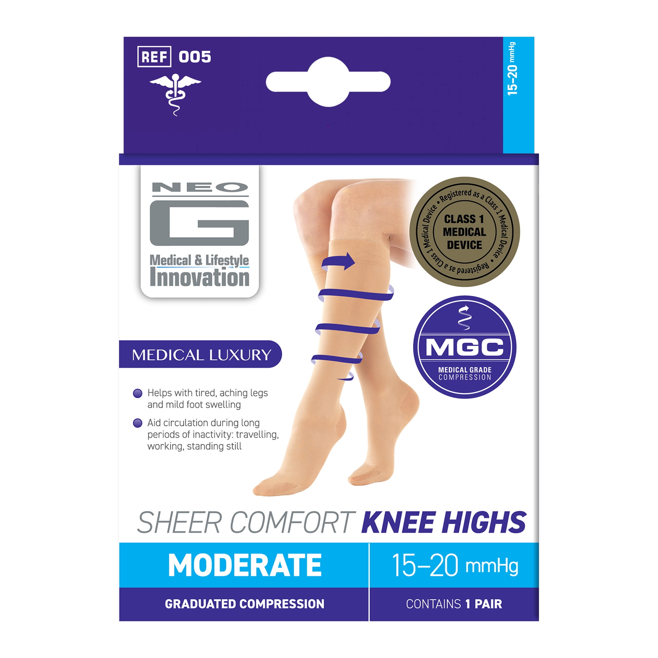 (4 pack) Neo G Sheer Compression Socks 15 - 20mmHg Comfort Knee Highs X Large - Tan