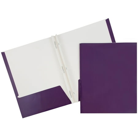 JAM Glossy Two Pocket Clip Folders, Purple, 6/Pack