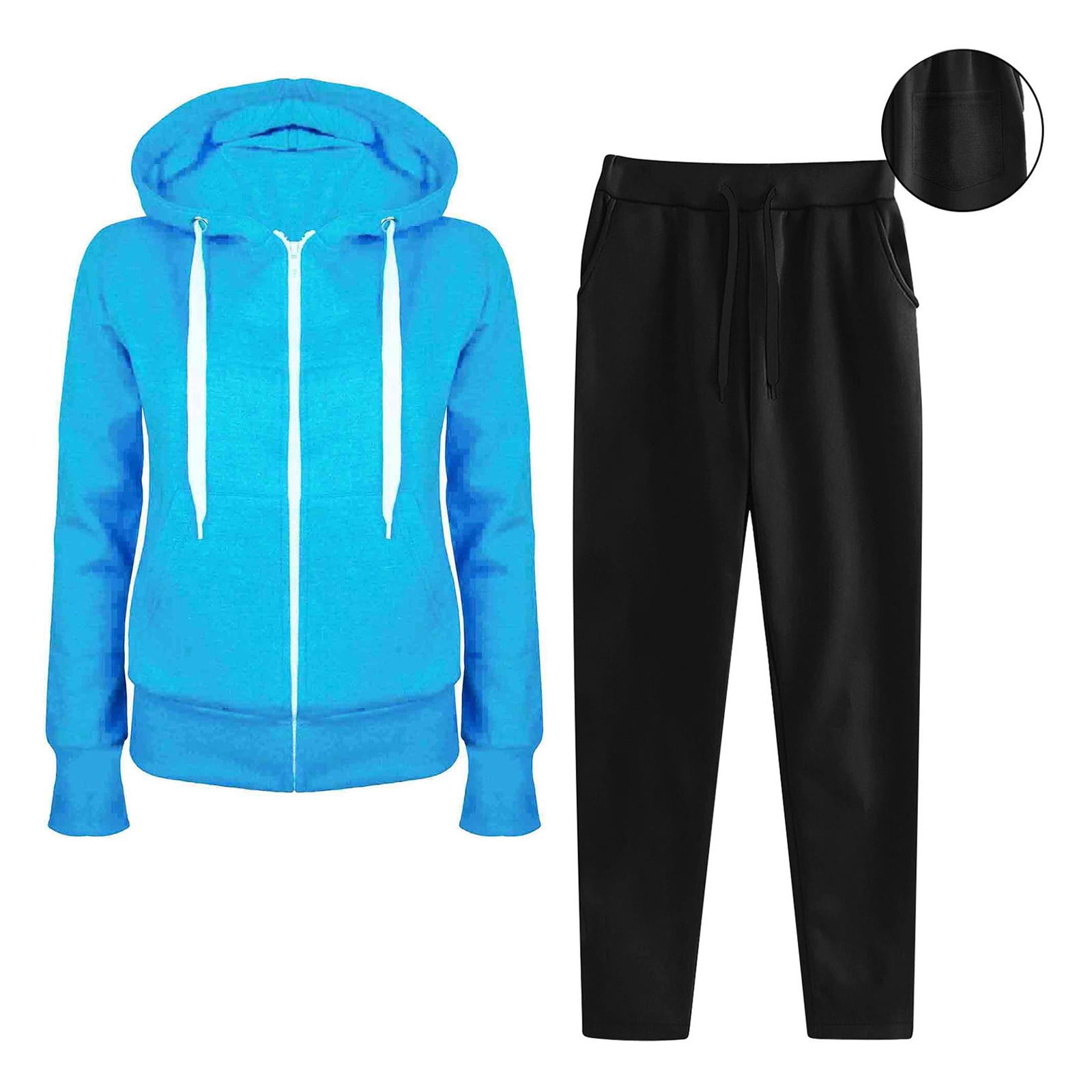 UPPADA Womens 2 Piece Sweatsuits Drawstring Hoodies and Sweatpants Dressy 2 Piece Set Tracksuit Trendy Fall Spring Long Sleeve Zip Up Sweatshirt and Jogger Outfit Light Blue,S