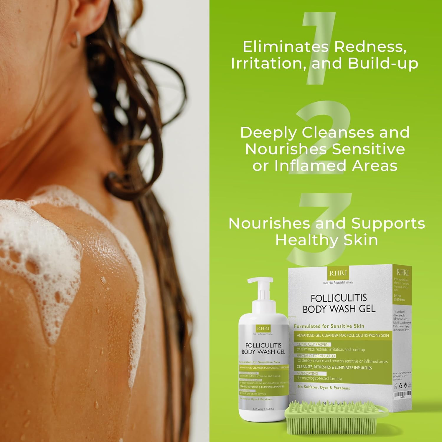 Folliculitis Body Wash Gel | Sensitive Skin Cleanser for Redness, Irritation & Itching | Non-Drying & Hydrating