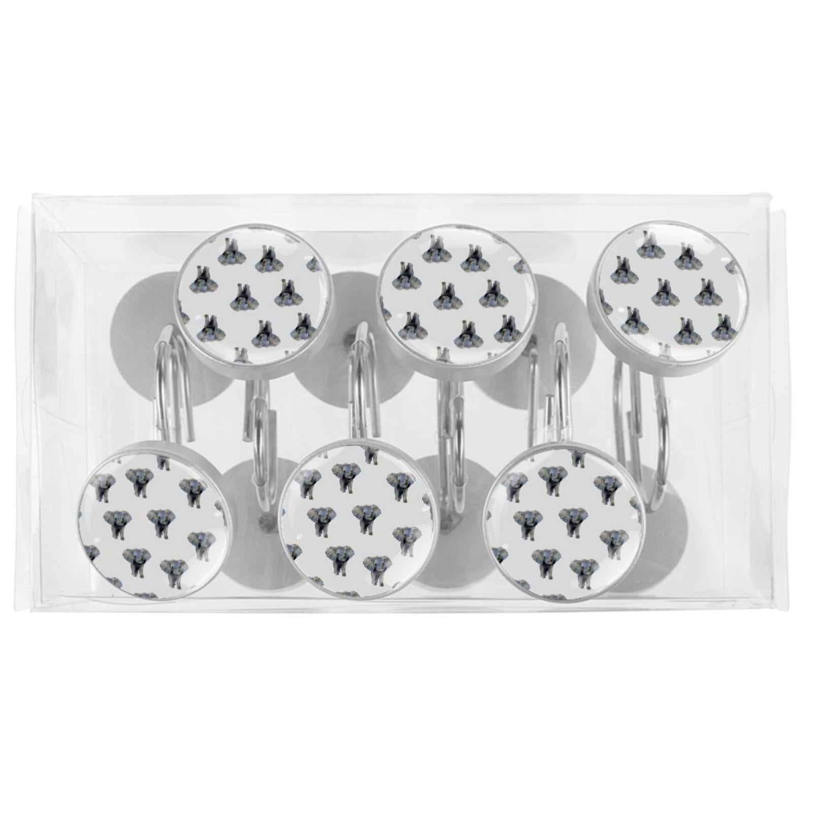 Elephant Shower Curtain Hooks （Set of 12） for Home Hotel Shower Rods Bathroom Crystal Glass Print Stainless Steel Round Curtain Hooks