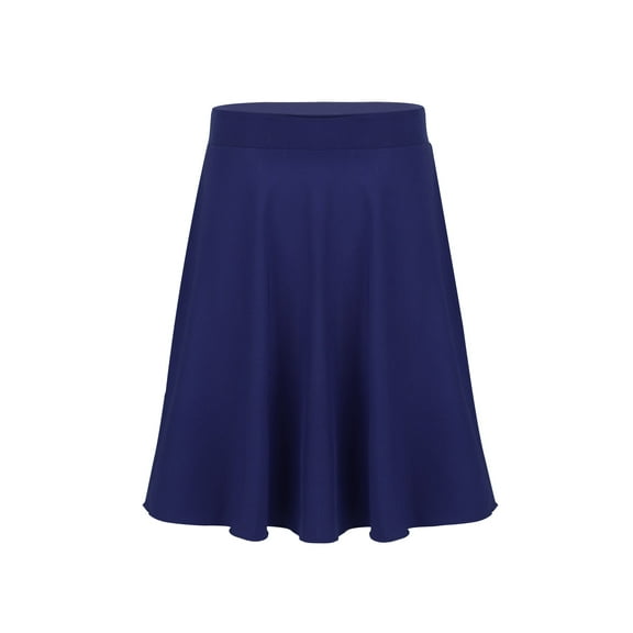 YIZYIF Kids Girls Casual Midi Skirt Solid Color A-Line Knee Length Skater Skirt Ice Skating Lyrical Dance Skirt Navy_Blue 8